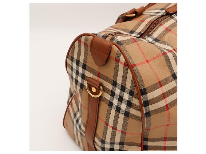 Burberry Haymarket Check Canvas and Leather Weekend Bag Brown Black Red Beige - view 9