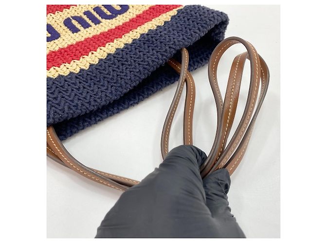 Miu Miu Multi-Color Raffia-Baumwoll-Tote-Bag Mehrfarben - Ansicht 10