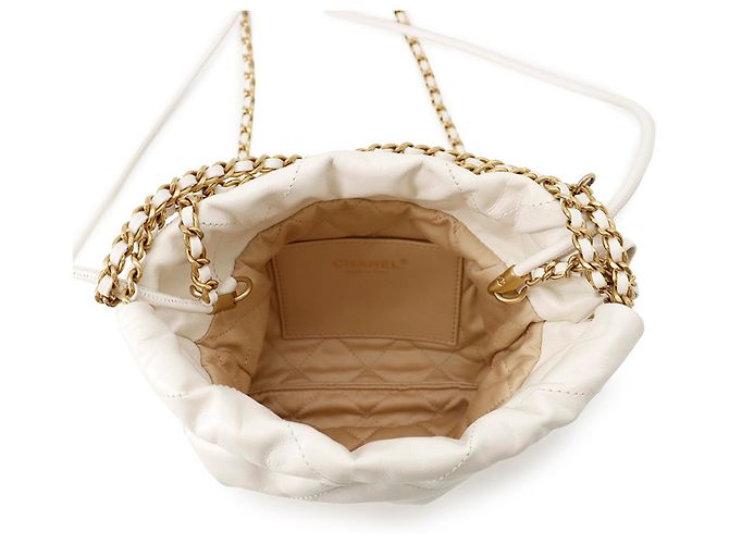 Timeless Borsa Chanel 22 Mini Coco Mark in pelle di vitello lucida Bianco - vista 6