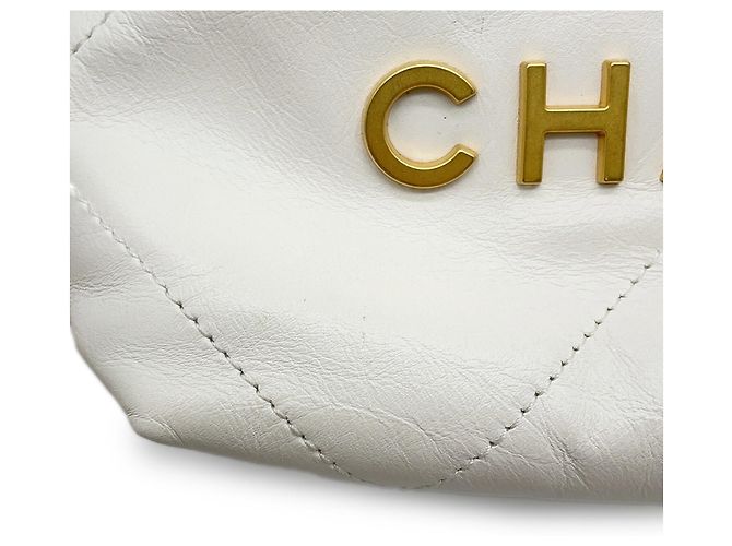 Timeless Borsa Chanel 22 Mini Coco Mark in pelle di vitello lucida Bianco - vista 7