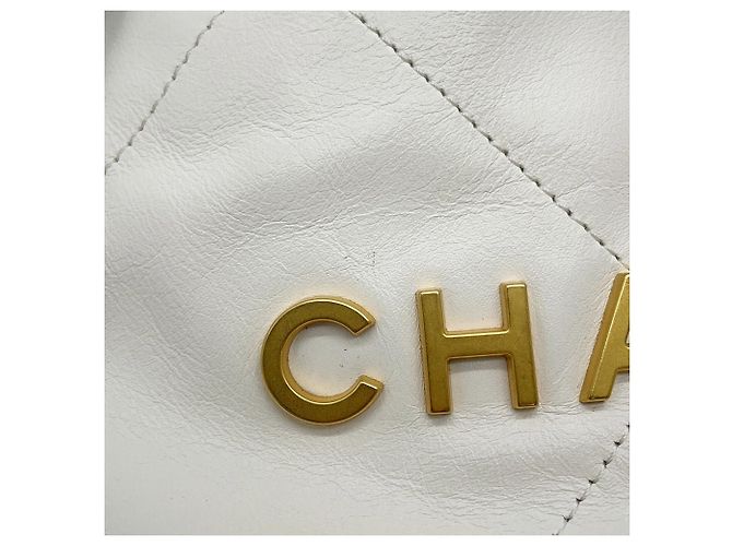 Timeless Borsa Chanel 22 Mini Coco Mark in pelle di vitello lucida Bianco - vista 8