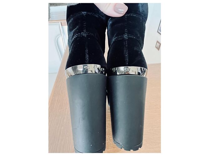 Stuart Weitzman Botines de plataforma en terciopelo negro - vista 4