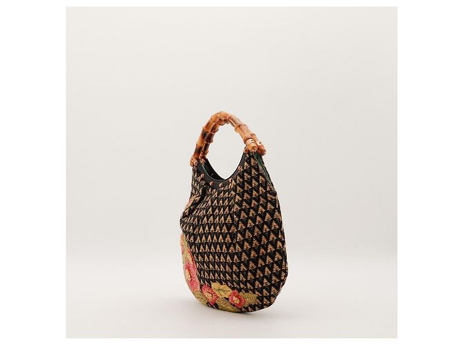 Bamboo Borsa Hobo Gucci con manico in bambù e ricamo floreale Marrone Nero Rosa - vista 2