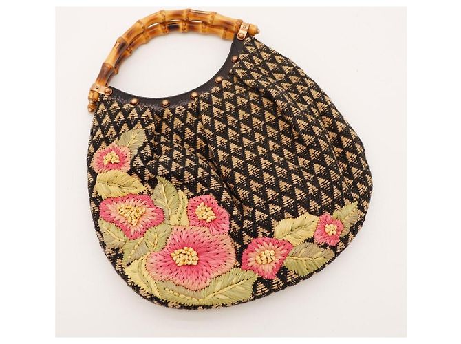Bamboo Borsa Hobo Gucci con manico in bambù e ricamo floreale Marrone Nero Rosa - vista 6
