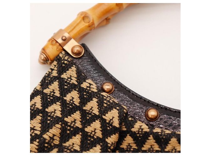 Bamboo Borsa Hobo Gucci con manico in bambù e ricamo floreale Marrone Nero Rosa - vista 9