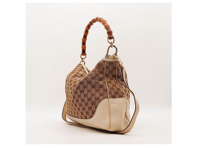 Borsa Hobo Gucci Bamboo Shopper Marrone Beige - vista 4