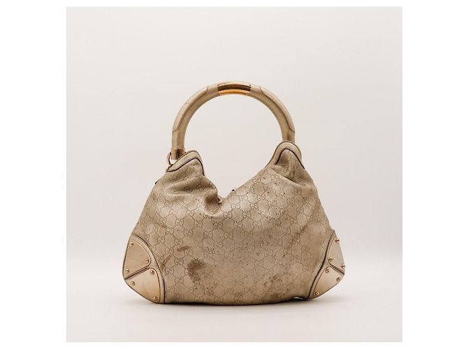Gucci Borsa Hobo Monogram Bamboo Tassel Beige - vista 3