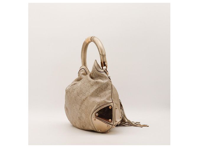 Gucci Borsa Hobo Monogram Bamboo Tassel Beige - vista 4