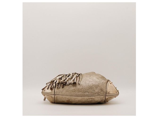 Gucci Borsa Hobo Monogram Bamboo Tassel Beige - vista 5