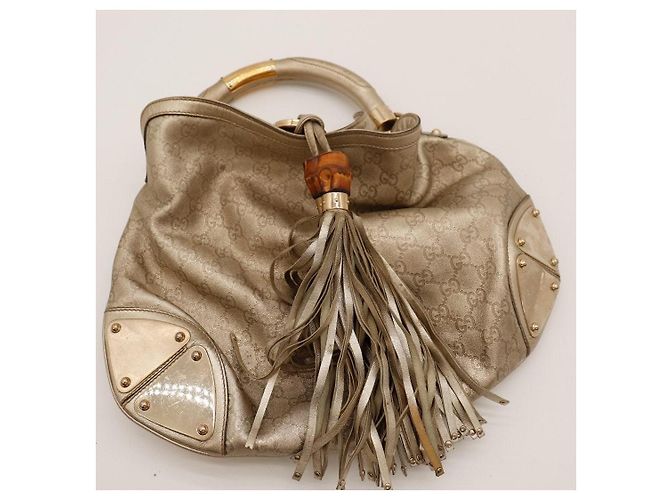 Gucci Borsa Hobo Monogram Bamboo Tassel Beige - vista 6