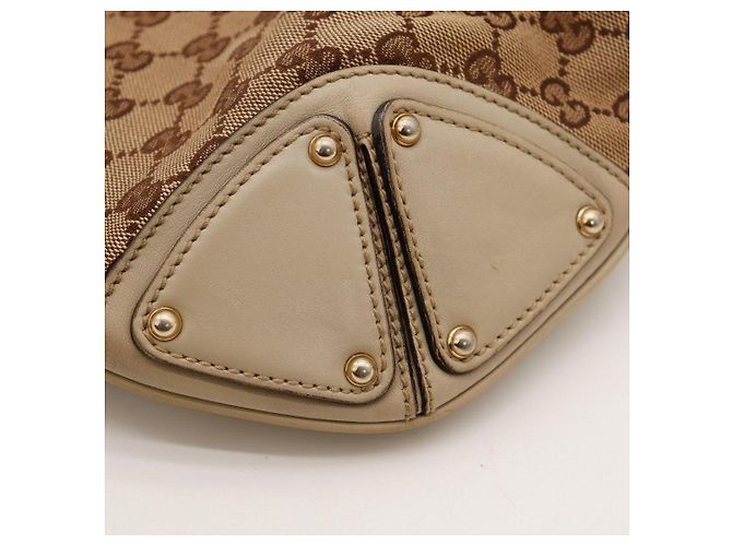 Bamboo Gucci Borsa Hobo Shopper in Tela Monogramma e Bambù Marrone Beige - vista 11