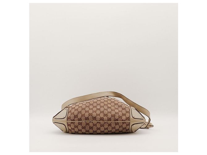 Bamboo Gucci Borsa Hobo Shopper in Tela Monogramma e Bambù Marrone Beige - vista 5