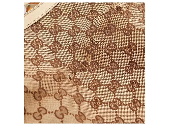 Bamboo Gucci Borsa Hobo Shopper in Tela Monogramma e Bambù Marrone Beige - vista 9