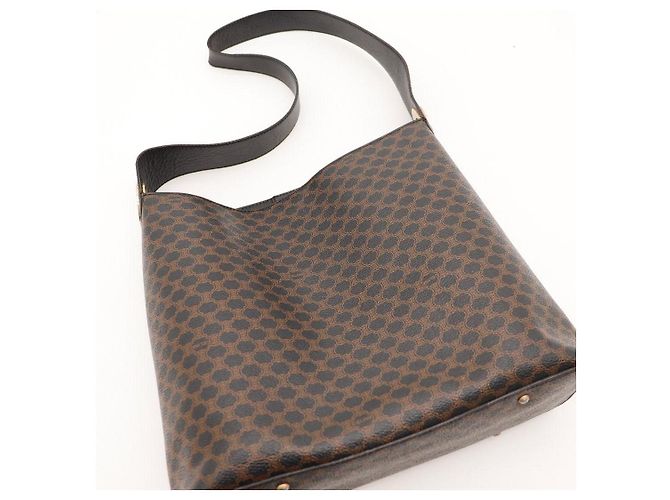 Céline Celine Borsa Hobo in Tela Triomphe Marrone Nero - vista 11