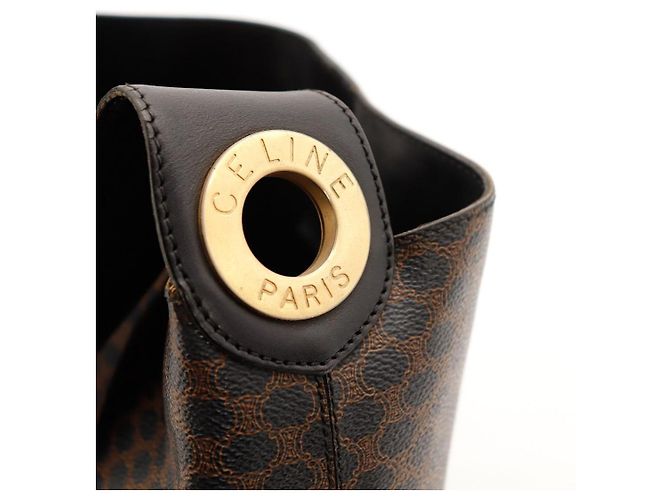Céline Celine Borsa Hobo in Tela Triomphe Marrone Nero - vista 14