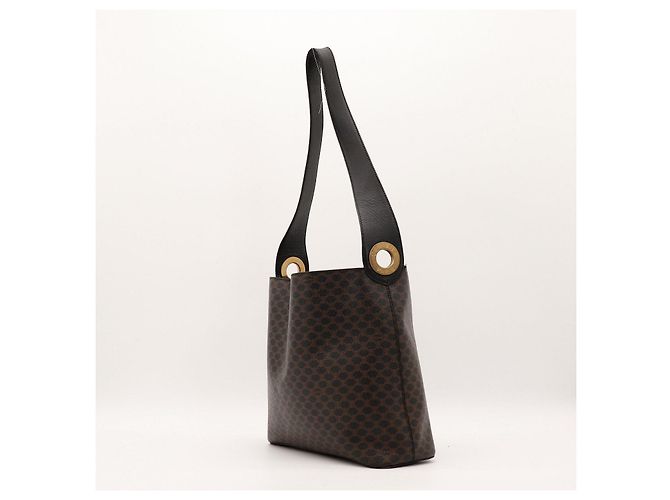 Céline Celine Borsa Hobo in Tela Triomphe Marrone Nero - vista 2