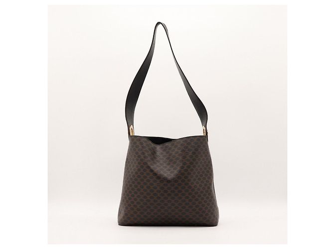Céline Celine Borsa Hobo in Tela Triomphe Marrone Nero - vista 3