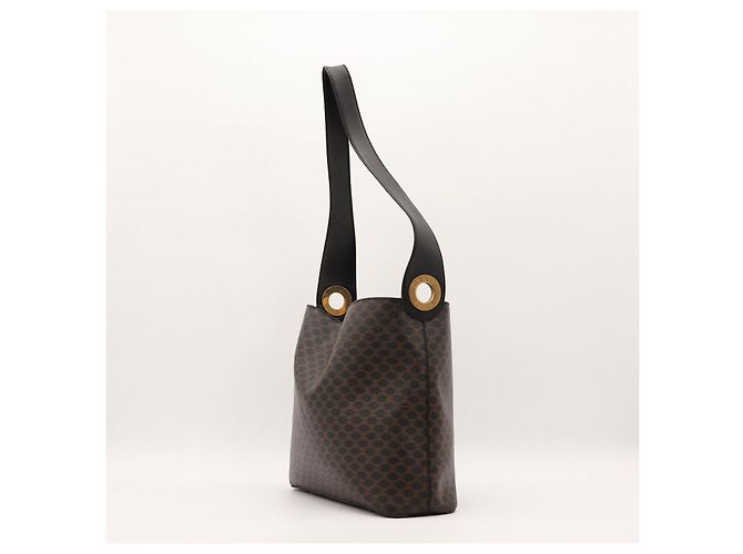 Céline Celine Borsa Hobo in Tela Triomphe Marrone Nero - vista 4