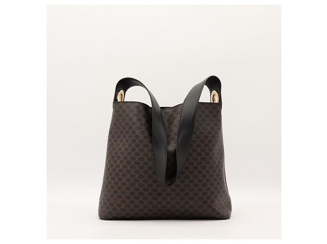 Céline Celine Borsa Hobo in Tela Triomphe Marrone Nero - vista 6