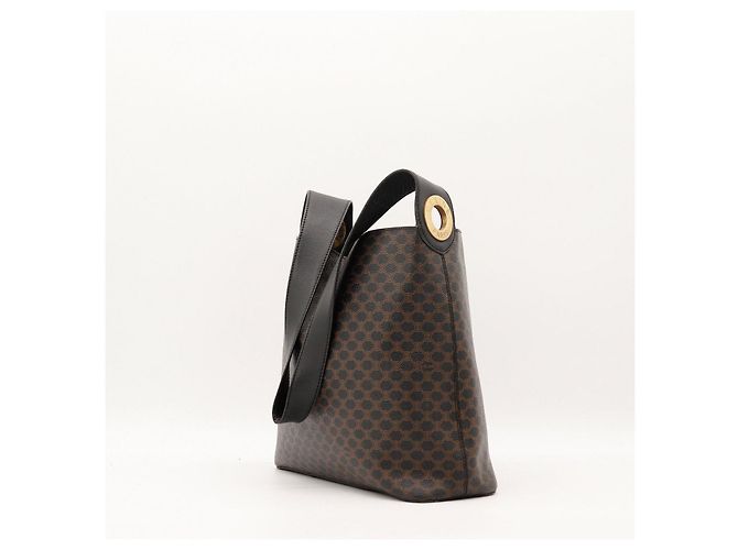 Céline Celine Borsa Hobo in Tela Triomphe Marrone Nero - vista 7