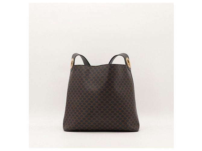 Céline Celine Borsa Hobo in Tela Triomphe Marrone Nero - vista 8