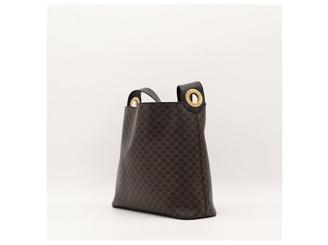 Céline Celine Borsa Hobo in Tela Triomphe Marrone Nero - vista 9