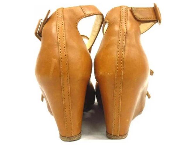 Sandali con zeppa in pelle tan Christian Louboutin Marrone - vista 2