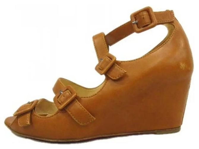Sandali con zeppa in pelle tan Christian Louboutin Marrone - vista 3