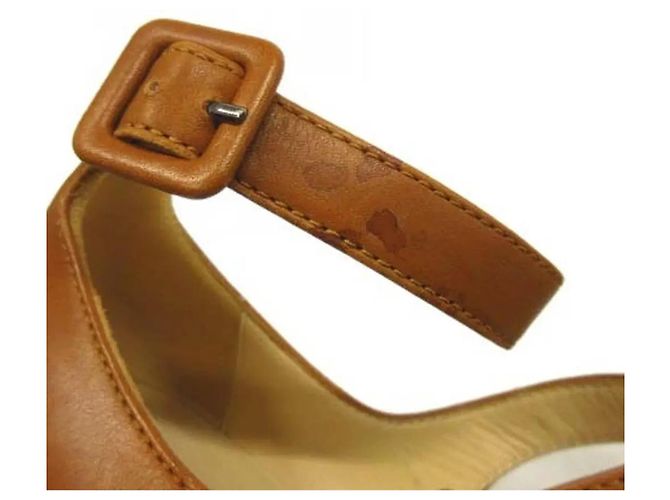 Sandali con zeppa in pelle tan Christian Louboutin Marrone - vista 5
