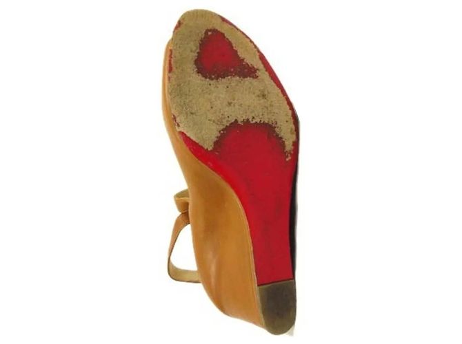 Sandali con zeppa in pelle tan Christian Louboutin Marrone - vista 6