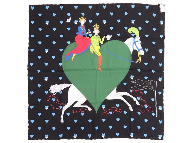 Hermès Hermes Seidentuch Carre 70 Tea Time Schwarz Grün Hellblau - Ansicht 2