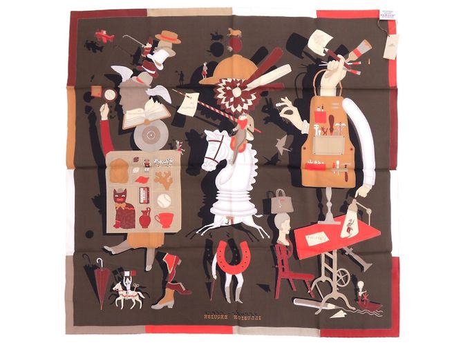 Hermès Sciarpa in seta Hermes Carre 70 Illusion Exquise marrone - vista 3