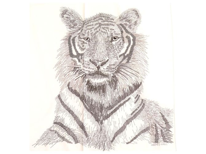 Hermès Lenço Hermes Tigre Royal King's Tiger Large Muffler Cru - vista 3
