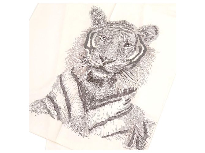 Hermès Lenço Hermes Tigre Royal King's Tiger Large Muffler Cru - vista 4