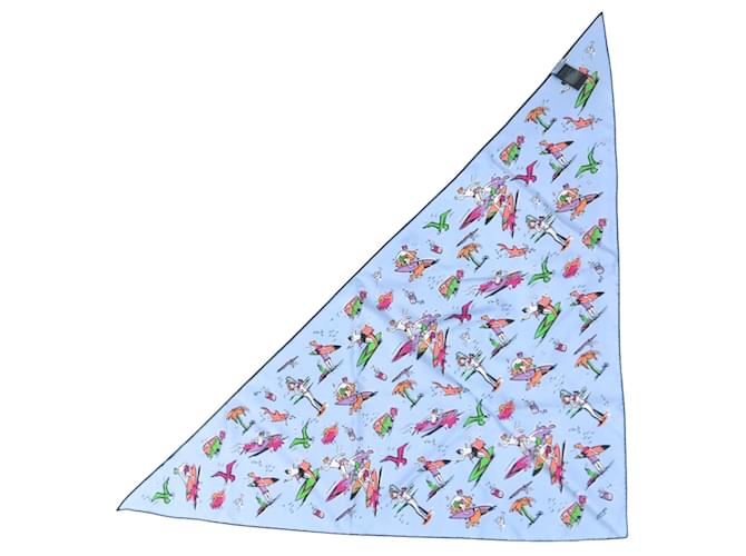 Sciarpa in seta con stampa a triangolo Prada Blu chiaro - vista 3