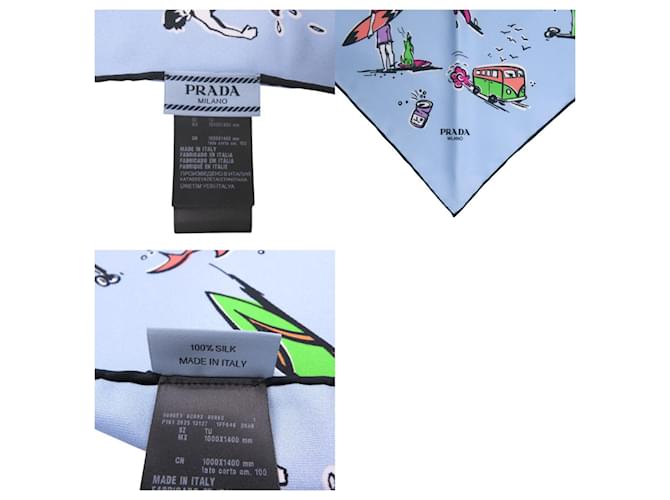 Sciarpa in seta con stampa a triangolo Prada Blu chiaro - vista 4