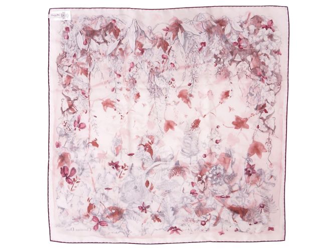 Sciarpa in seta con stampa floreale Christian Dior Bianco Rosso - vista 3
