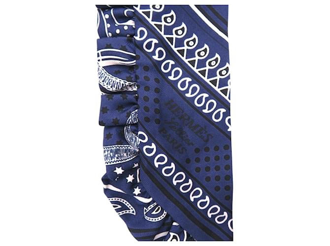 Hermès Sciarpa in seta Hermes Twilly Frill Apron d'Or Nero Bianco Blu navy - vista 3