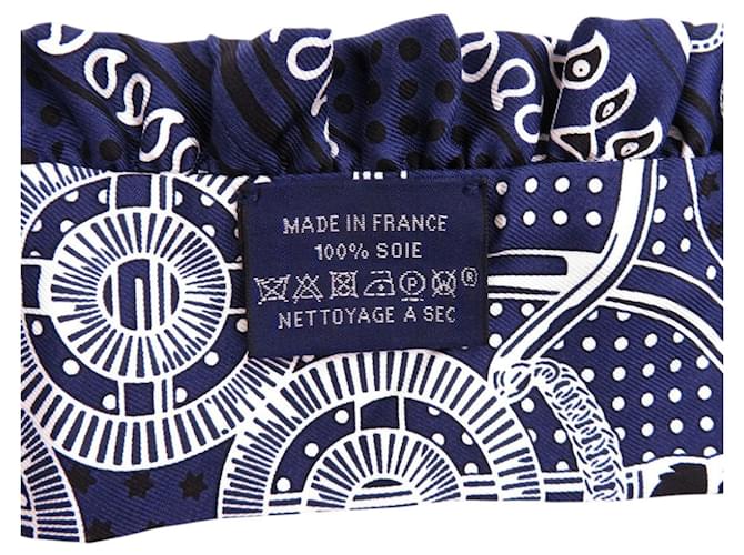 Hermès Sciarpa in seta Hermes Twilly Frill Apron d'Or Nero Bianco Blu navy - vista 4