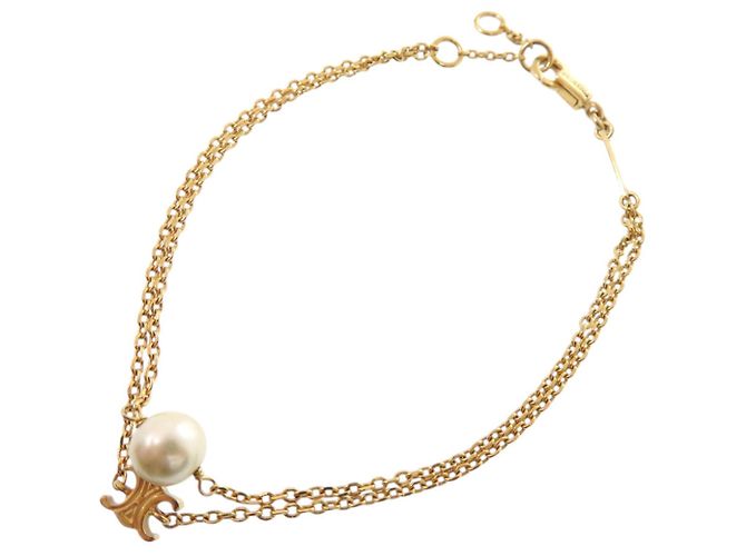 Céline Bracciale Charm Triomphe Pearl Gold Celine Bianco D'oro - vista 3