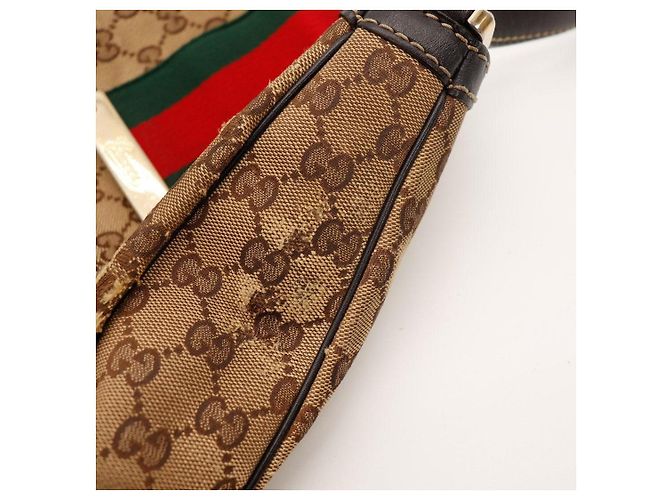 Gucci Borsa Hobo Abbey Tela Monogram Marrone Rosso Verde - vista 12