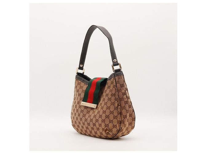 Gucci Borsa Hobo Abbey Tela Monogram Marrone Rosso Verde - vista 2