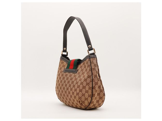 Gucci Borsa Hobo Abbey Tela Monogram Marrone Rosso Verde - vista 4