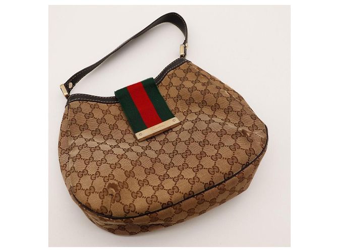 Gucci Borsa Hobo Abbey Tela Monogram Marrone Rosso Verde - vista 6