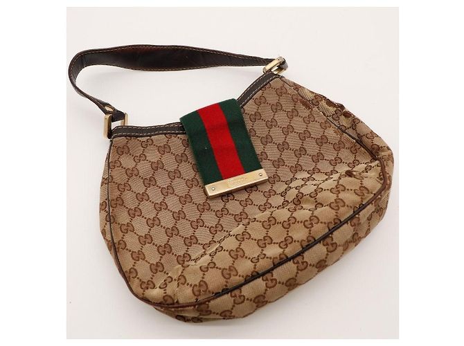Borsa Hobo Abbey in tela monogrammata Gucci Marrone Rosso Verde - vista 6