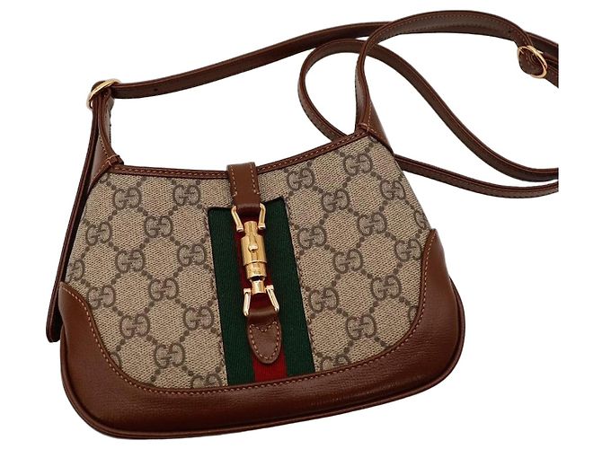 Gucci Jackie 1961 Mini Bag Tela GG Supreme e Pelle Marrone Monogramma - vista 2