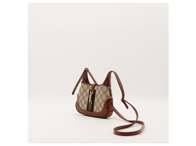 Gucci Jackie 1961 Mini Bag Tela GG Supreme e Pelle Marrone Monogramma - vista 3