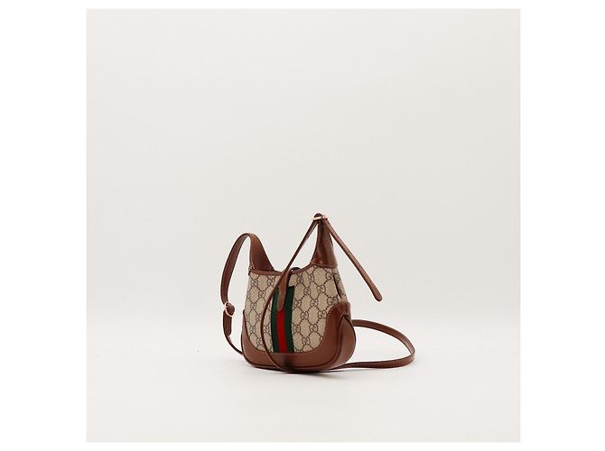 Gucci Jackie 1961 Mini Bag Tela GG Supreme e Pelle Marrone Monogramma - vista 5
