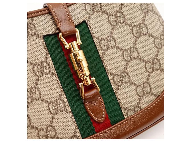 Gucci Jackie 1961 Mini Bag Tela GG Supreme e Pelle Marrone Monogramma - vista 7