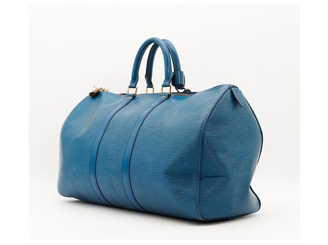 Louis Vuitton Keepall 55 Borsa da Viaggio Pelle Epi Blu - vista 4